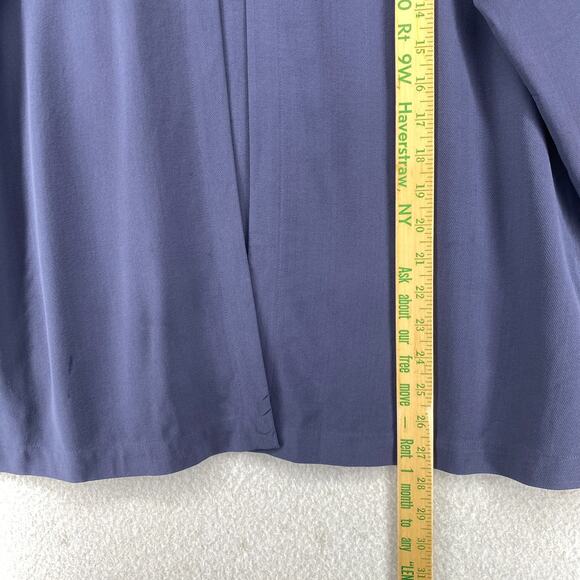 EILEEN FISHER Top S 90s Silk Twill Blouse One Button Long Sleeve Blue Vintage - Picture 10 of 14